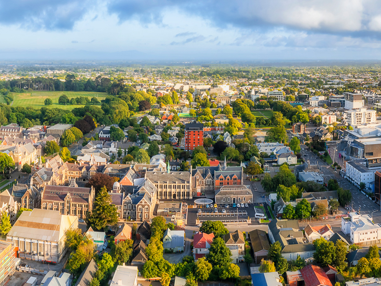 Aerial photo of Christchurch city, New Zealand