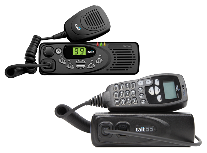 TM9315 and TM9355 mobile radio models shown with standard mic and HHCH