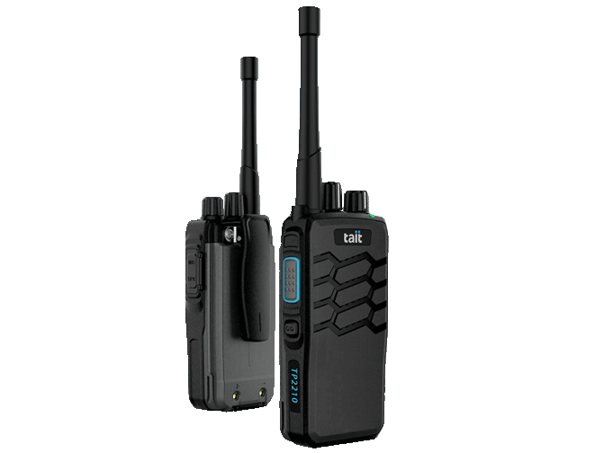 Tait TP2 DMR portable shown in front and rear view