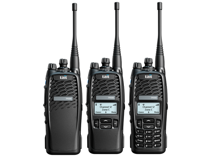 Mix of Tait DMR TP9300 portables showing 0, 4 and 16 keypad options
