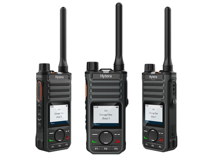 Hytera BP562 portable radio shown in front and side angles